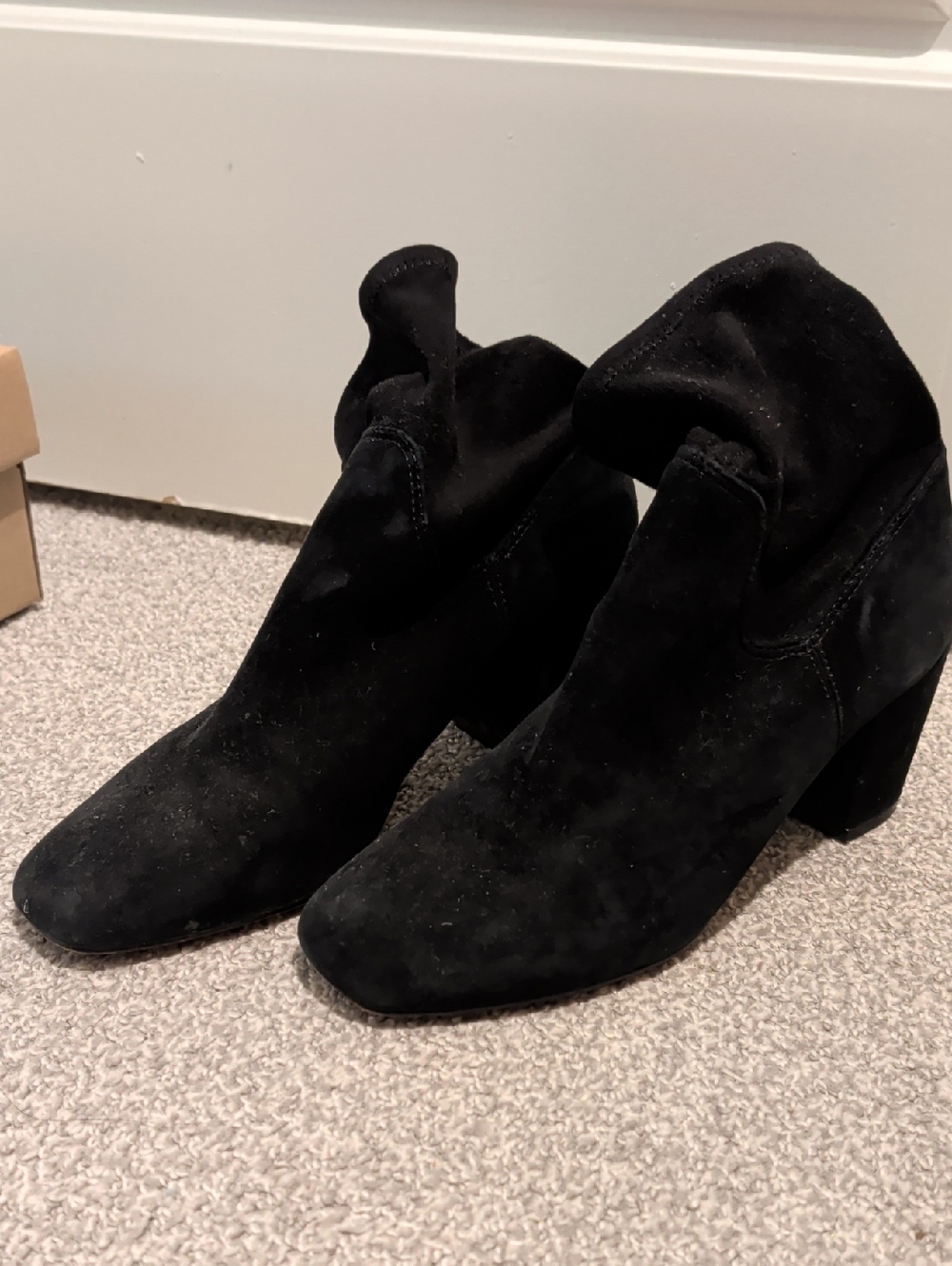Women’s Black Suede Ankle Booties with Block Heel